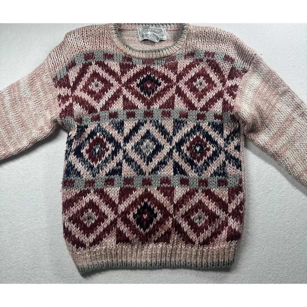 Nuggets Hand Knit‎ Sweater Women's Size M Multicolor Vintage Shoulder Pads